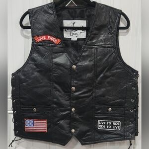 Caribou Creek black 100% Lambskin patchwork leather biker's vest Men's Medium